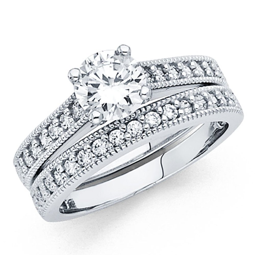 14k Solid Real white gold 2pc engagement ring - Picture 1 of 17